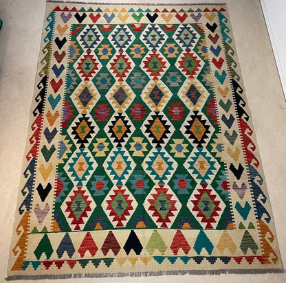 Handgeweven Afghaans Kelim Tapijt 182 x 250 cm | 100% Schapenwol