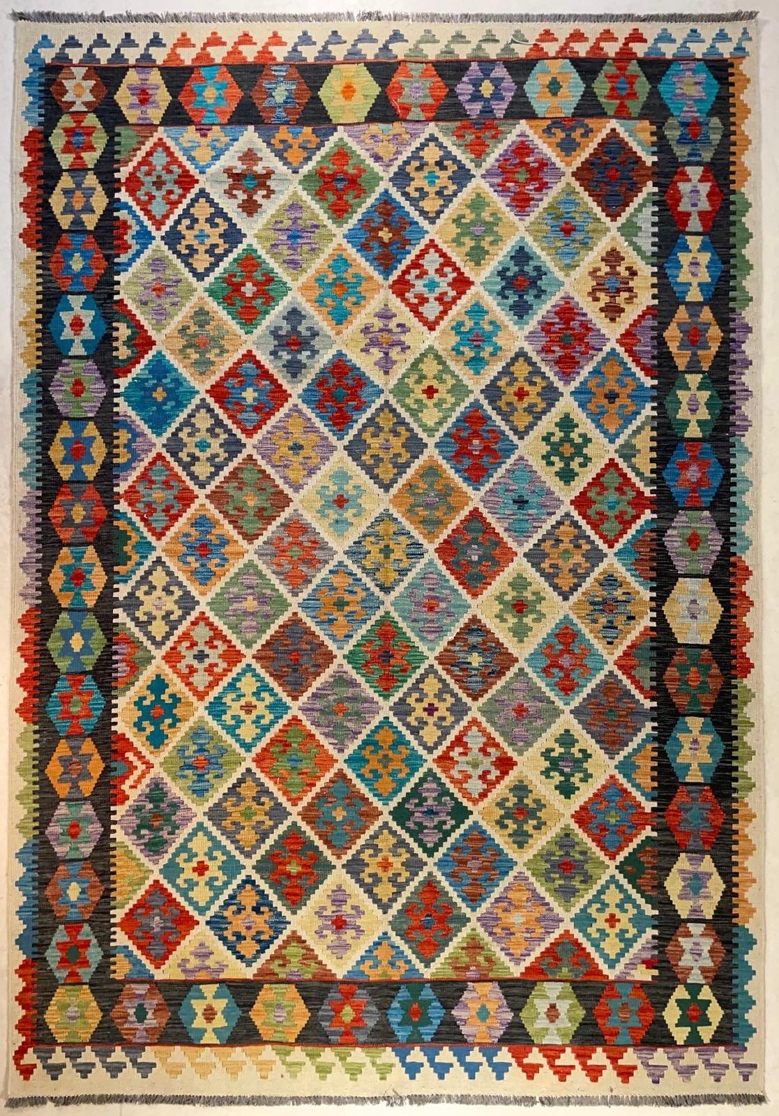 Handgeweven Afghaans Kelim Tapijt 202 x 304 cm | 100% Schapenwol