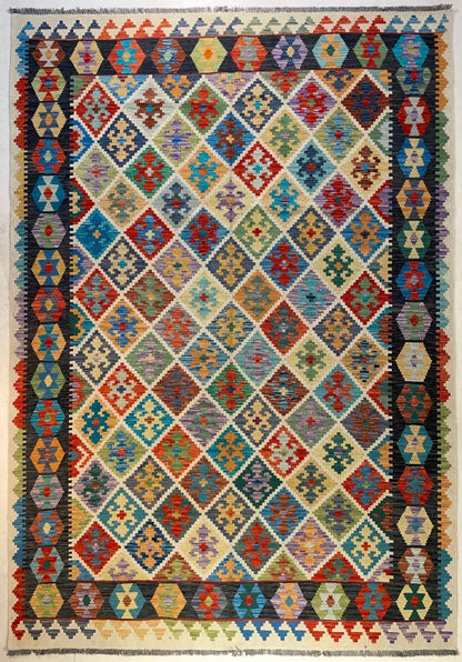 Handgeweven Afghaans Kelim Tapijt 202 x 304 cm | 100% Schapenwol