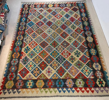 Handgeweven Afghaans Kelim Tapijt 202 x 304 cm | 100% Schapenwol
