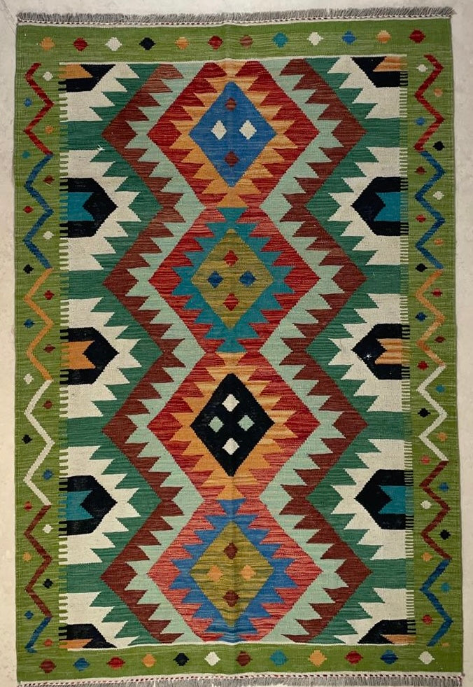 Handgeweven Afghaans Kelim Tapijt 123 x 182 cm | 100% Schapenwol